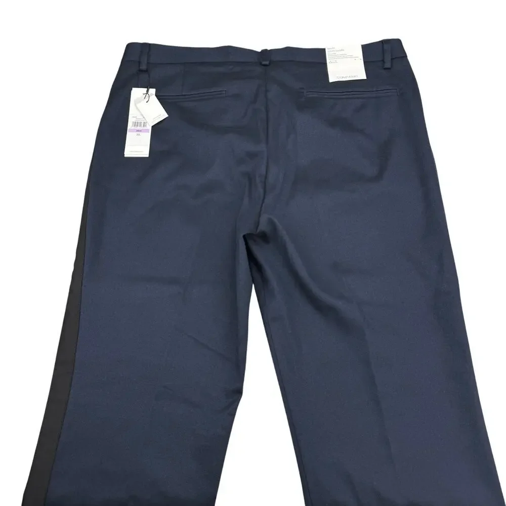 NWT CALVIN KLEIN Slim Fit Men's Navy Pant Size 38 X 32 Black Side Stripe